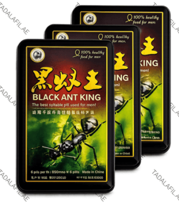 Black Ant King Power Tablet tin packaging set on white background