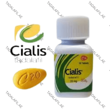 Cialis 20mg Tablet UAE Cialis 20mg tadalafil tablet bottle and yellow tablet on white background