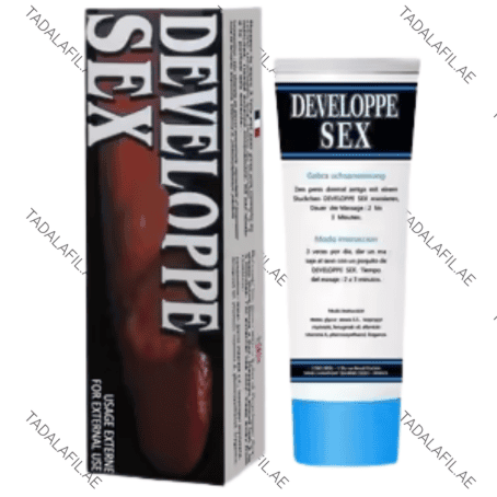 Developpe Sex Delay and Enlargement Cream tube and packaging box on white background
