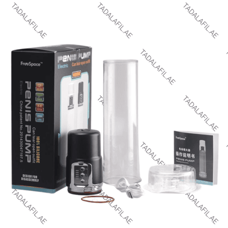 Electric Men Penis Pump accessories and packaging on white background
