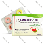 Kamagra Chewable Tablets 100mg blister pack with flavored chewable tablets