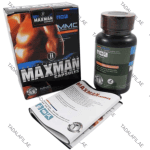 Maxman Penis Enlargement Capsules bottle, packaging box, and booklet on white background