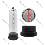 Pistol Penis Pump transparent cylinder and base attachment on white background