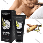 Rhino Gold Enlargement Cream tube and box with promotional graphics on white background