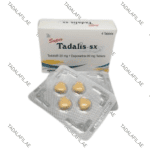 Super Tadalis SX tablets blister pack and product box on white background