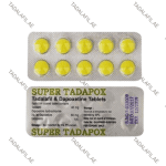 Super Tadapox tadalafil and dapoxetine tablets and blister packaging on white background