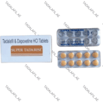 Super Tadarise tablets box and blister packs on white background