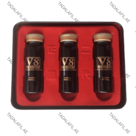 V8 Pills for Sex Delay bottles in premium tray packaging on white background