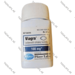 Viagra 100mg bottle on white background