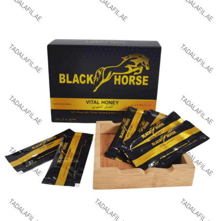 Black Horse Vital Honey sachets and product box on white background
