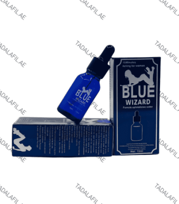 Blue Wizard female aphrodisiac water 15ml bottle and packaging on white background