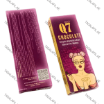 Q7 Chocolate for Women in purple and gold packaging with illustrated woman, Turkish text, QR code, and product details.