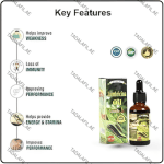 Lumbricina Oil for Men bottle with key features infographic on white background