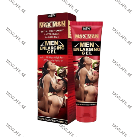 Maxman Cream men enlarging gel tube and packaging on white background