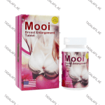 Mooi breast enlargement tablets bottle and packaging on white background