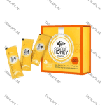 Organic Honey 24 sachets box with honey sticks on white background