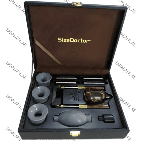 Size Doctor Pro Extender in UAE premium extender kit with adjustable support system, vacuum accessories, silicone comfort cups, hand pump, and luxury presentation storage box.