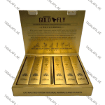 Spanish Gold Fly female excitement drops display box on white background