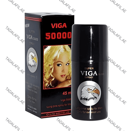 Viga 50000 Delay Spray bottle and packaging on white background