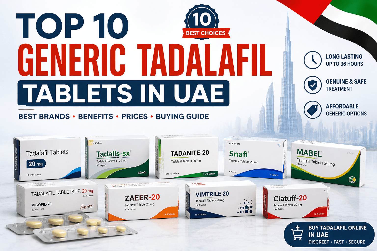 Top 10 Generic Tadalafil Tablets in UAE – Best Generic ED Tablets 2026
